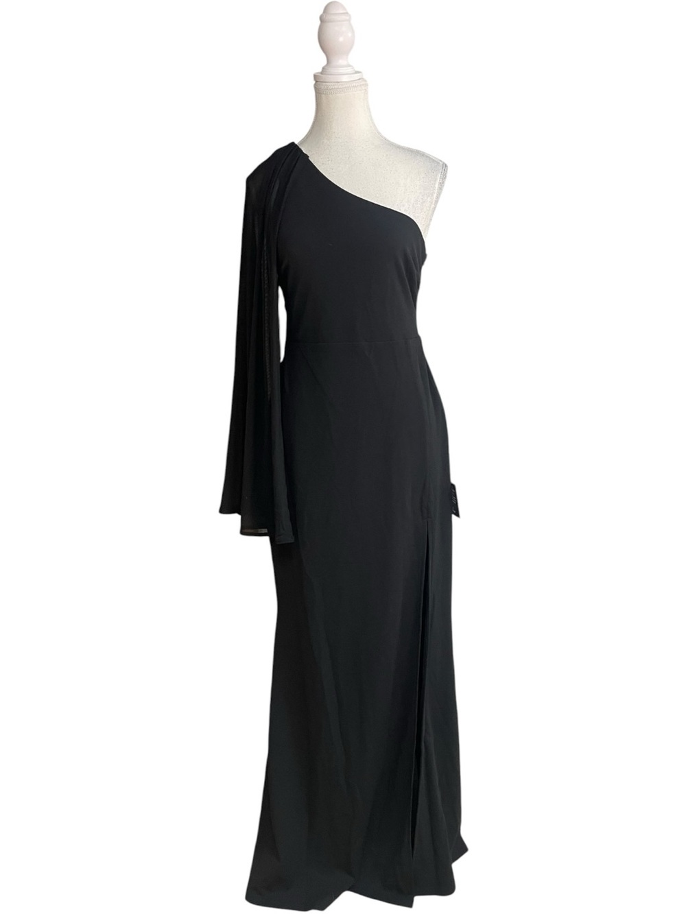 Lulus Majestic Attitude Cape Sleeve One-Shoulder Maxi Dress Black